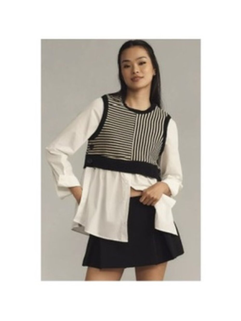 Anthropologie Stripes Tank with White Button Down Underneath